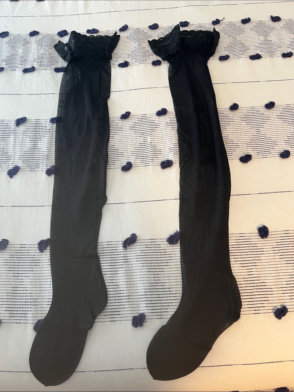 Sheer Black Over-the-Knee Stockings with Lace Cuff